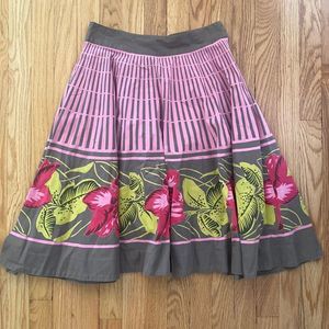 Odille Anthropologie sz 4 a line skirt pink brown green print floral pattern